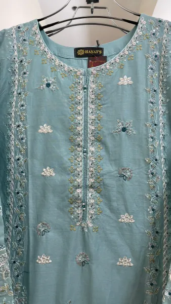 Pakistani Original Hayat Stitched Cotton 3Pcs _ Sky Blue